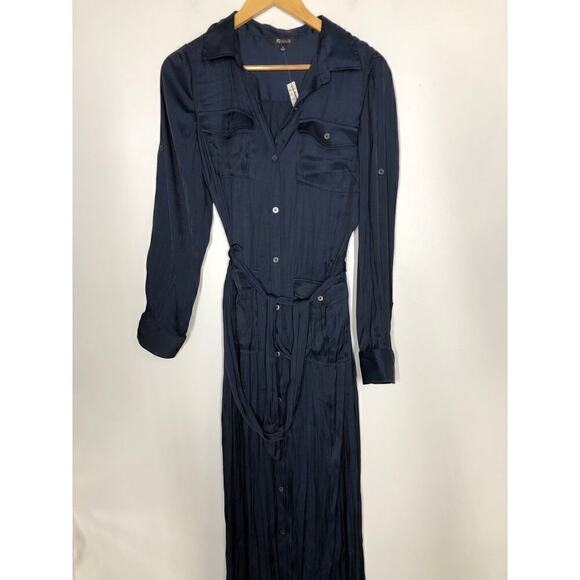 Madewell Button Front Utility Shirtdress in Satin Deep Indigo Blue NWT S - Picture 8 of 14